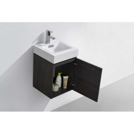 Bliss 16" High Gloss Gray Oak Wall Mount Modern Bathroom Vanity