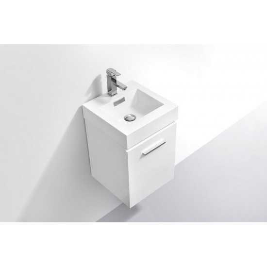 Bliss 16" High Gloss White Wall Mount Modern Bathroom Vanity