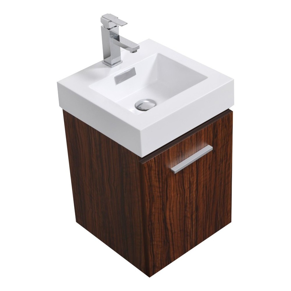 Bliss 16" Walnut Wall Mount Modern Bathroom Vanity