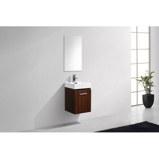 Bliss 16" Walnut Wall Mount Modern Bathroom Vanity