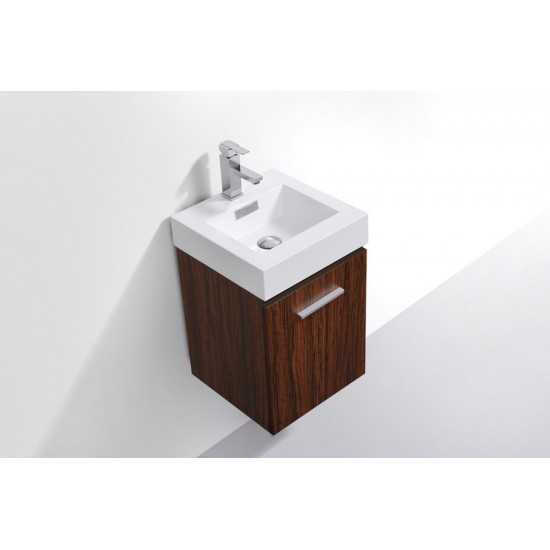 Bliss 16" Walnut Wall Mount Modern Bathroom Vanity