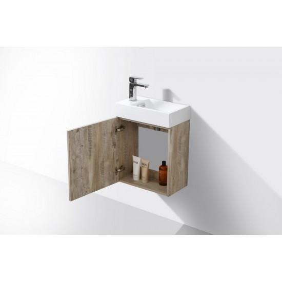 Bliss 18" Wall Mount Modern Bathroom Vanity, Nature Wood