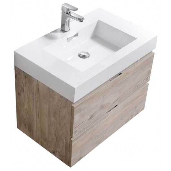 Bliss 30" Nature Wood Wall Mount Modern Bathroom Vanity