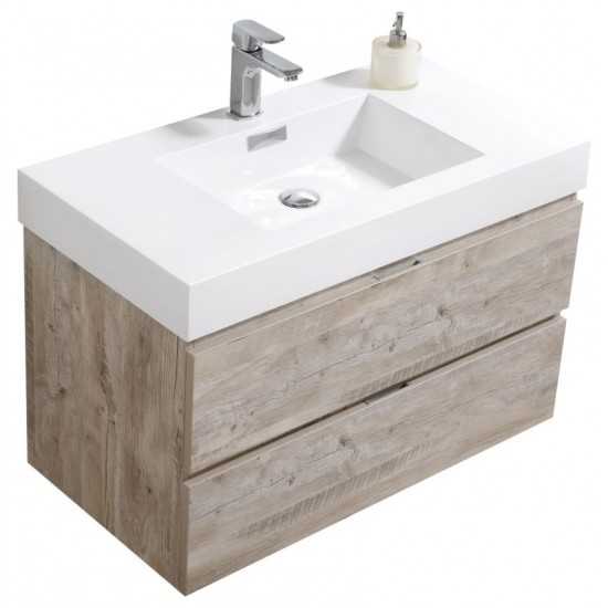 Bliss 36" Nature Wood Wall Mount Modern Bathroom Vanity