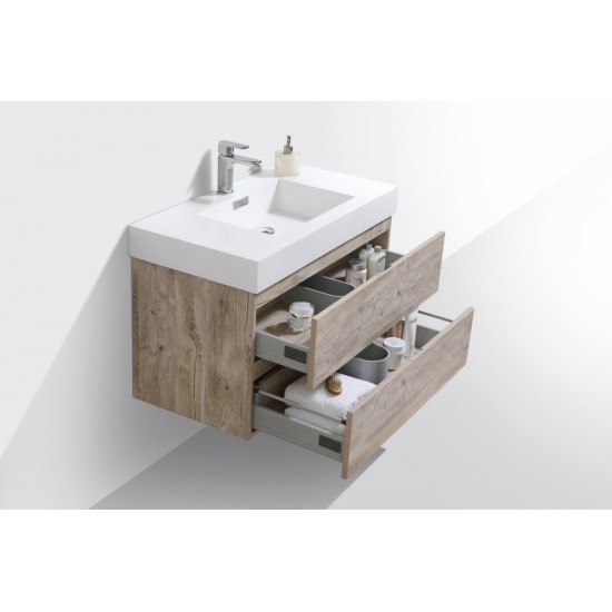 Bliss 36" Nature Wood Wall Mount Modern Bathroom Vanity