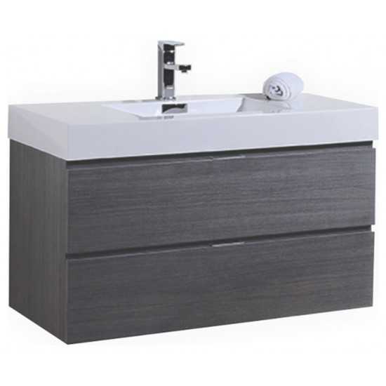 Bliss 40" Gray Oak Wall Mount Modern Bathroom Vanity