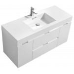 Bliss 48" Wall Mount Modern Bathroom Vanity, High Gloss White