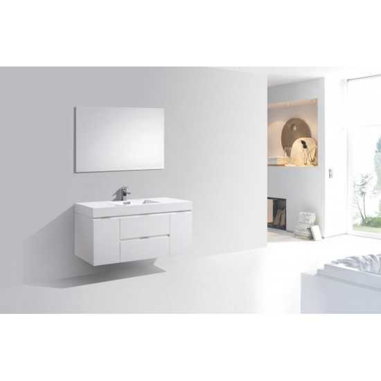 Bliss 48" Wall Mount Modern Bathroom Vanity, High Gloss White