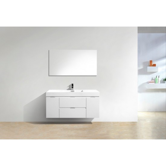 Bliss 48" Wall Mount Modern Bathroom Vanity, High Gloss White