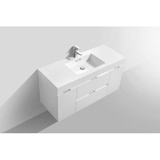 Bliss 48" Wall Mount Modern Bathroom Vanity, High Gloss White