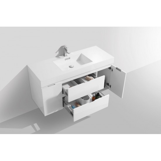 Bliss 48" Wall Mount Modern Bathroom Vanity, High Gloss White