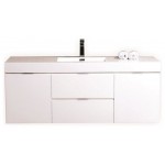 Bliss 60" Single Sink Wall Mount Modern Bathroom Vanity, High Gloss White