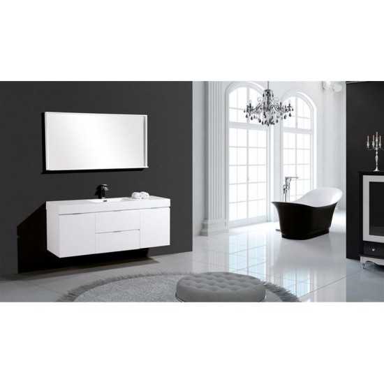 Bliss 60" Single Sink Wall Mount Modern Bathroom Vanity, High Gloss White