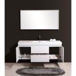 Bliss 60" Single Sink Wall Mount Modern Bathroom Vanity, High Gloss White