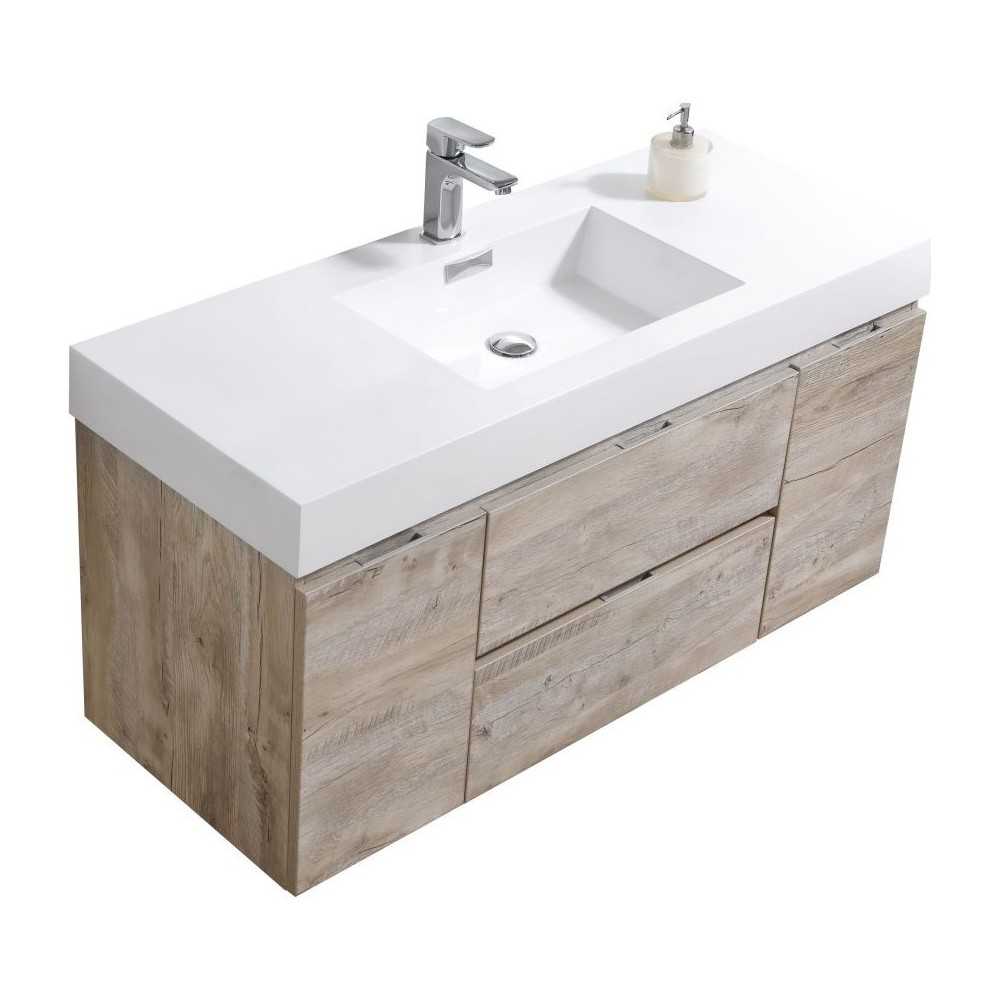Bliss 48" Wall Mount Modern Bathroom Vanity, Nature Wood