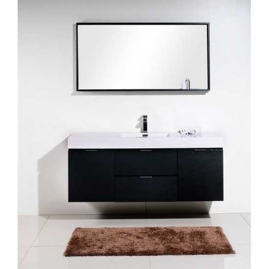 Bliss 60" Single Sink Wall Mount Modern Bathroom Vanity, Black