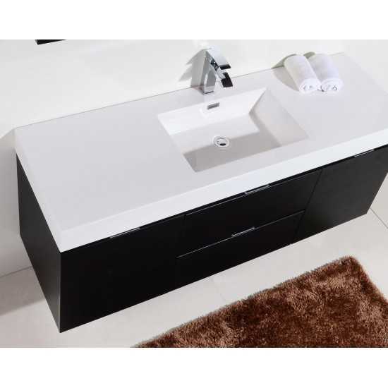 Bliss 60" Single Sink Wall Mount Modern Bathroom Vanity, Black