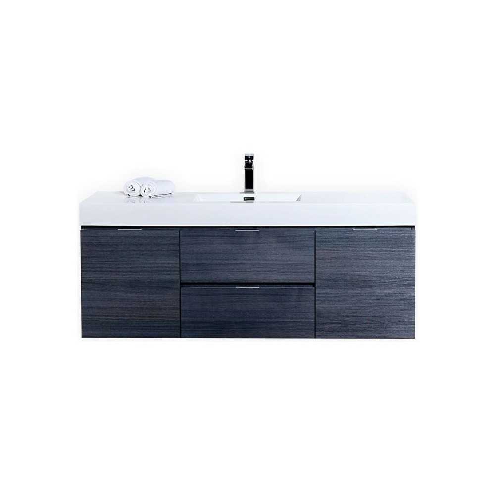 Bliss 60" Single Sink High Gloss Gray Oak Wall Mount Modern Bathroom Vanity