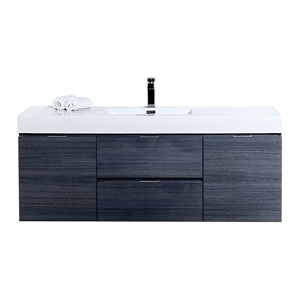 Bliss 60" Single Sink Wall Mount Modern Bathroom Vanity, Gray Oak