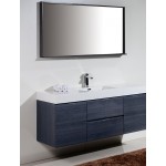 Bliss 60" Single Sink Wall Mount Modern Bathroom Vanity, Gray Oak