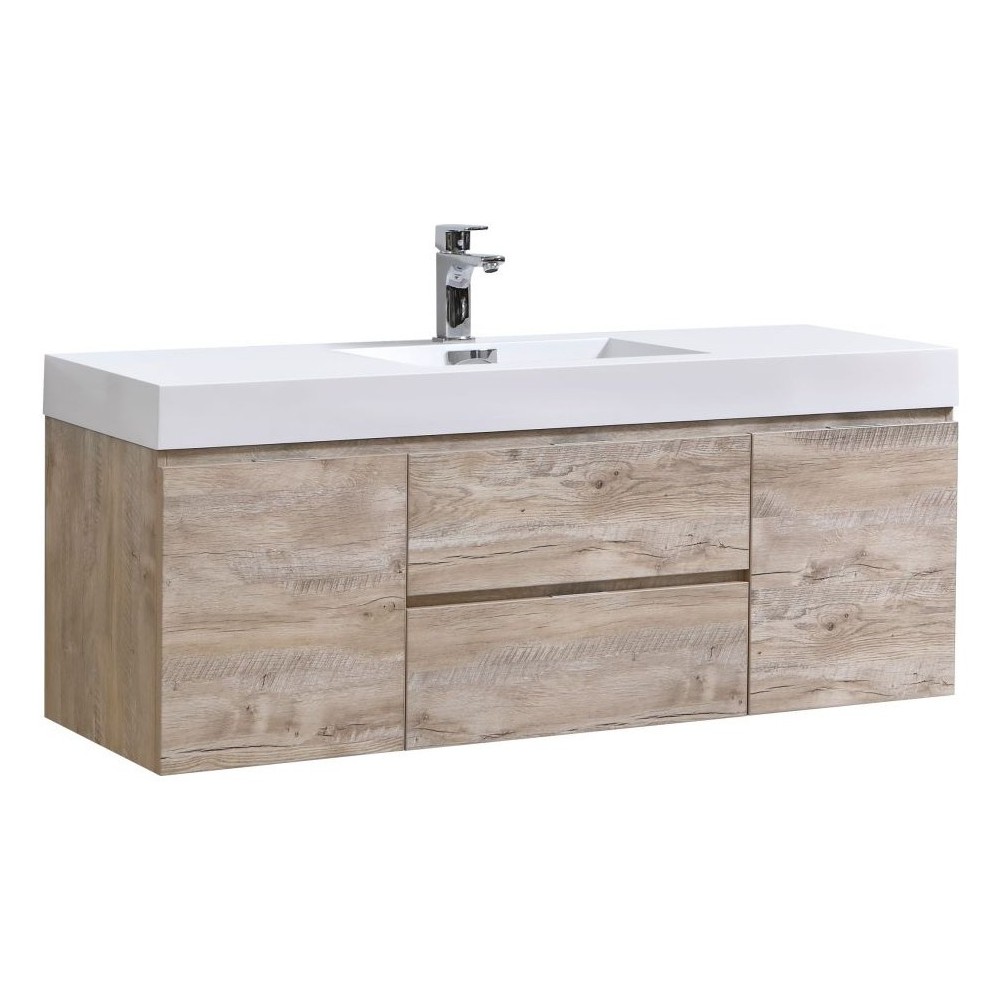 Bliss 60" Single Sink Wall Mount Modern Bathroom Vanity, Nature Wood