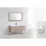 Bliss 60" Single Sink Wall Mount Modern Bathroom Vanity, Nature Wood