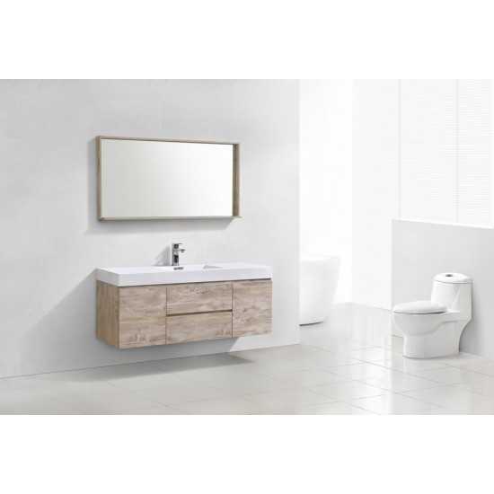 Bliss 60" Single Sink Wall Mount Modern Bathroom Vanity, Nature Wood