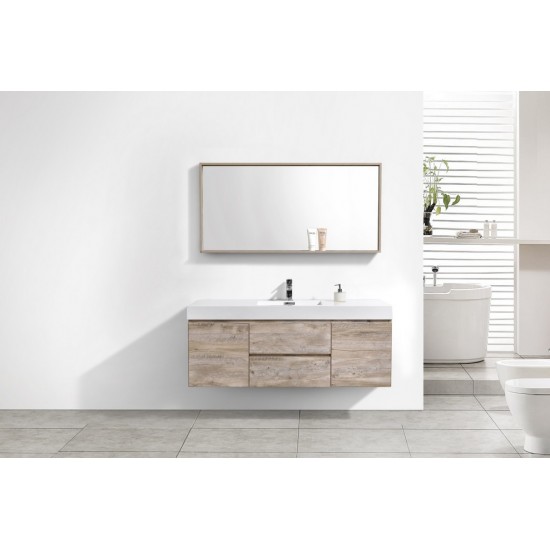 Bliss 60" Single Sink Wall Mount Modern Bathroom Vanity, Nature Wood