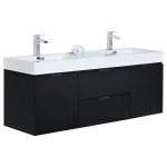 Bliss 60" Double Sink Black Wall Mount Modern Bathroom Vanity