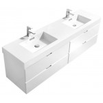 Bliss 72" Double Sink High Gloss White Wall Mount Modern Bathroom Vanity