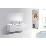 Bliss 72" Double Sink High Gloss White Wall Mount Modern Bathroom Vanity