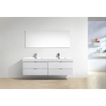 Bliss 72" Double Sink High Gloss White Wall Mount Modern Bathroom Vanity