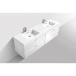 Bliss 72" Double Sink High Gloss White Wall Mount Modern Bathroom Vanity