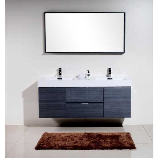 Bliss 60" Double Sink Gray Oak Wall Mount Modern Bathroom Vanity