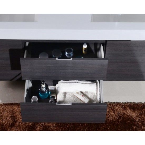 Bliss 60" Double Sink Gray Oak Wall Mount Modern Bathroom Vanity