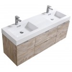 Bliss 60" Double Sink Nature Wood Wall Mount Modern Bathroom Vanity