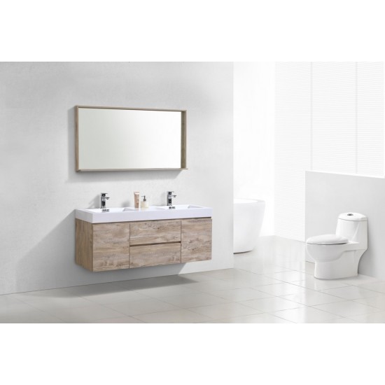 Bliss 60" Double Sink Nature Wood Wall Mount Modern Bathroom Vanity