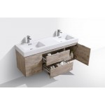 Bliss 60" Double Sink Nature Wood Wall Mount Modern Bathroom Vanity