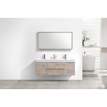 Bliss 60" Double Sink Nature Wood Wall Mount Modern Bathroom Vanity