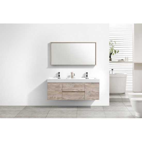 Bliss 60" Double Sink Nature Wood Wall Mount Modern Bathroom Vanity