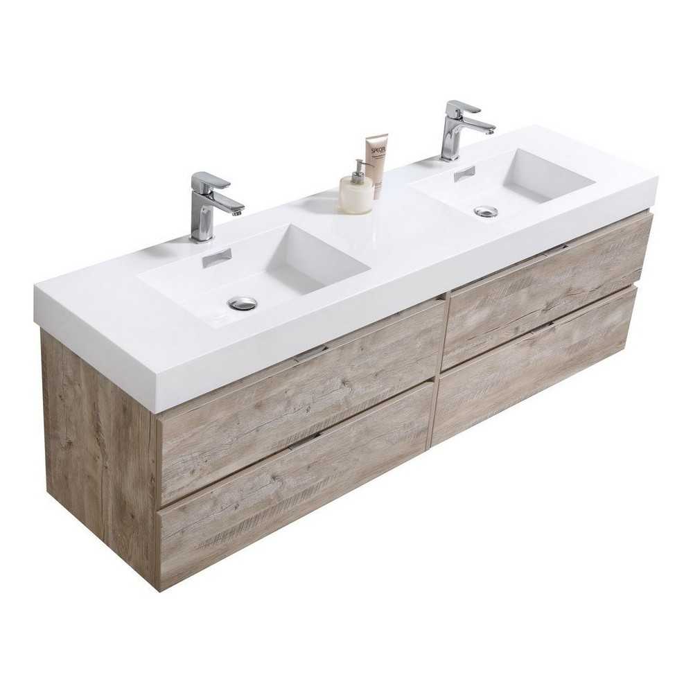 Bliss 72" Double Sink Nature Wood Wall Mount Modern Bathroom Vanity