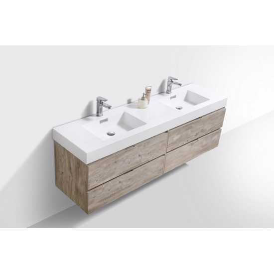 Bliss 72" Double Sink Nature Wood Wall Mount Modern Bathroom Vanity