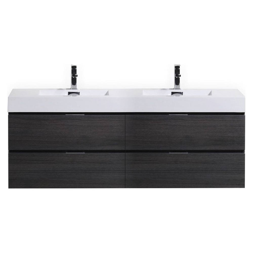 Bliss 72" Double Sink Gray Oak Wall Mount Modern Bathroom Vanity
