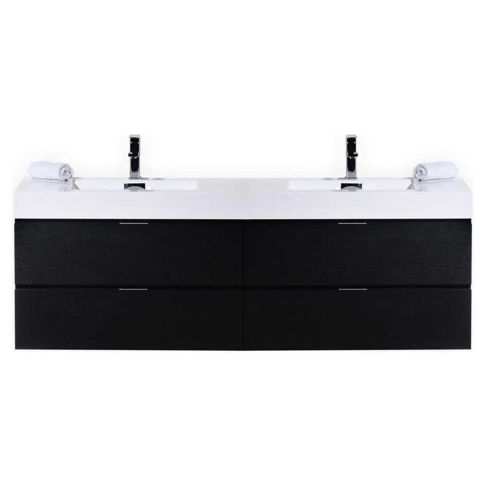 Bliss 80" Double Sink Black Wall Mount Modern Bathroom Vanity