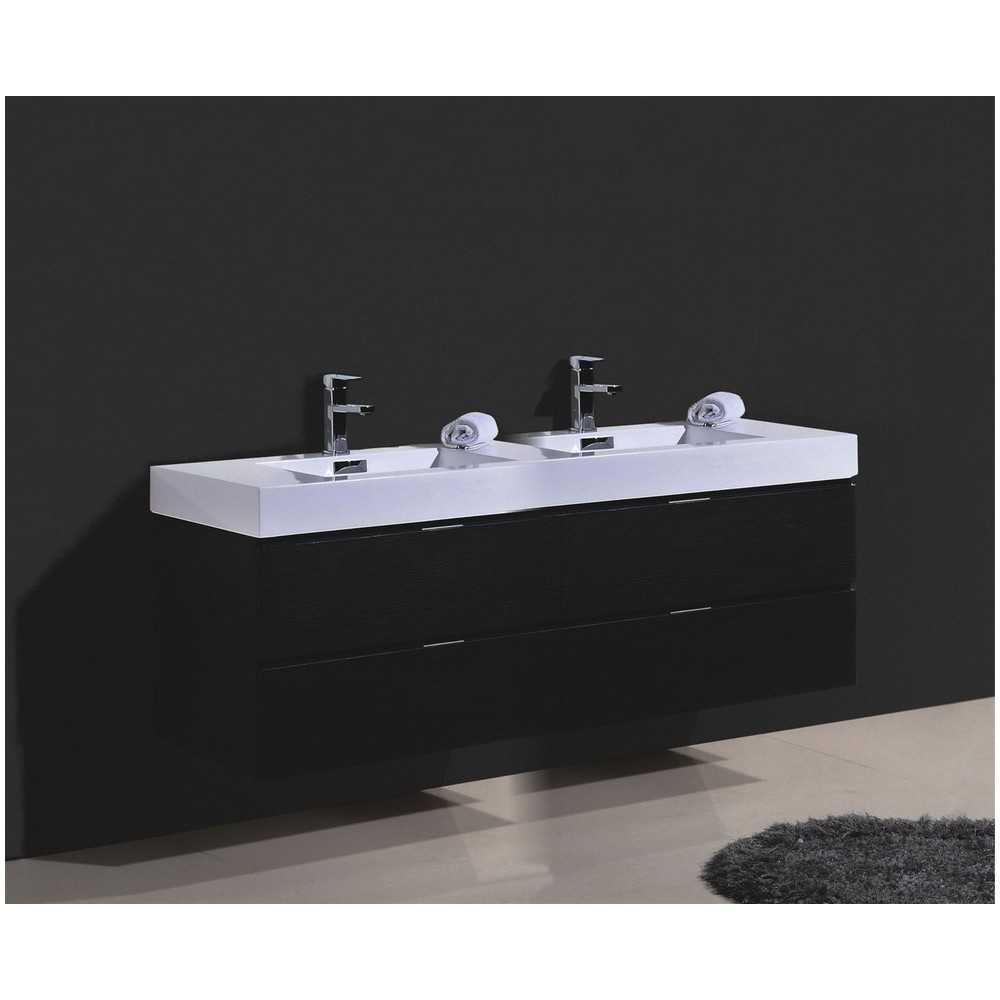 Bliss 72" Double Sink Black Wall Mount Modern Bathroom Vanity