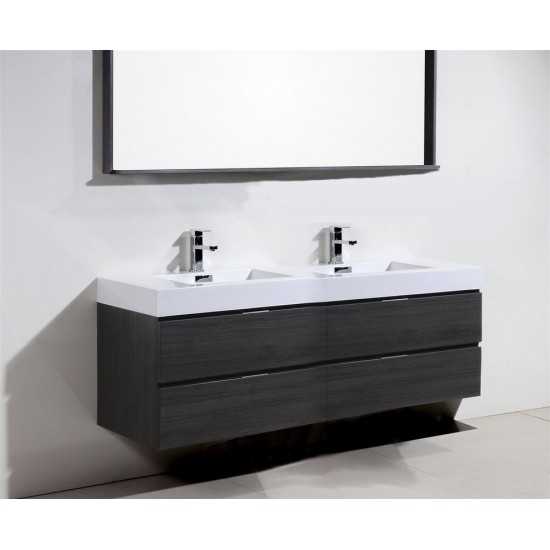 Bliss 80" Double Sink Gray Oak Wall Mount Modern Bathroom Vanity