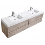 Bliss 80" Double Sink Nature Wood Wall Mount Modern Bathroom Vanity