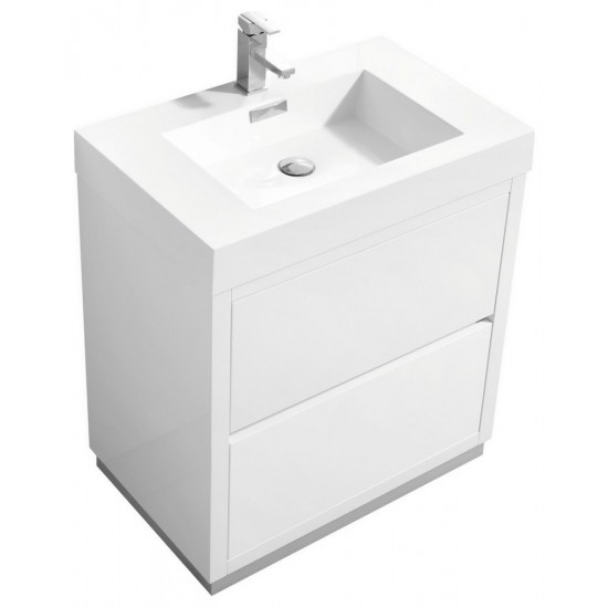 Bliss 30" High Gloss White Free Standing Modern Bathroom Vanity