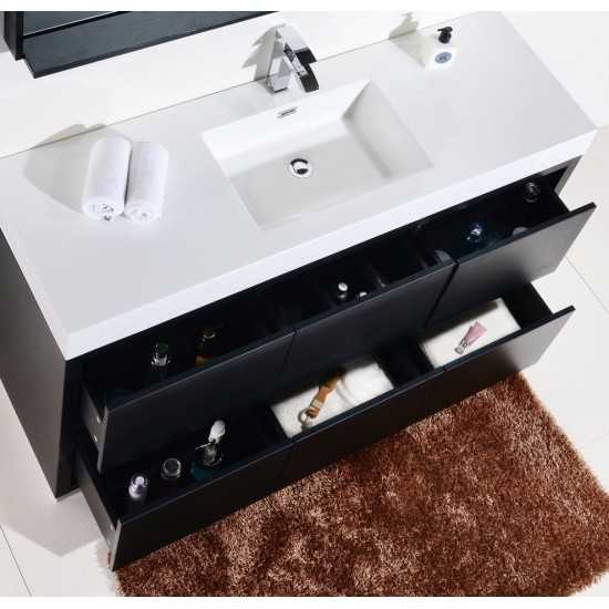 Bliss 60" Single Sink Black Free Standing Modern Bathroom Vanity