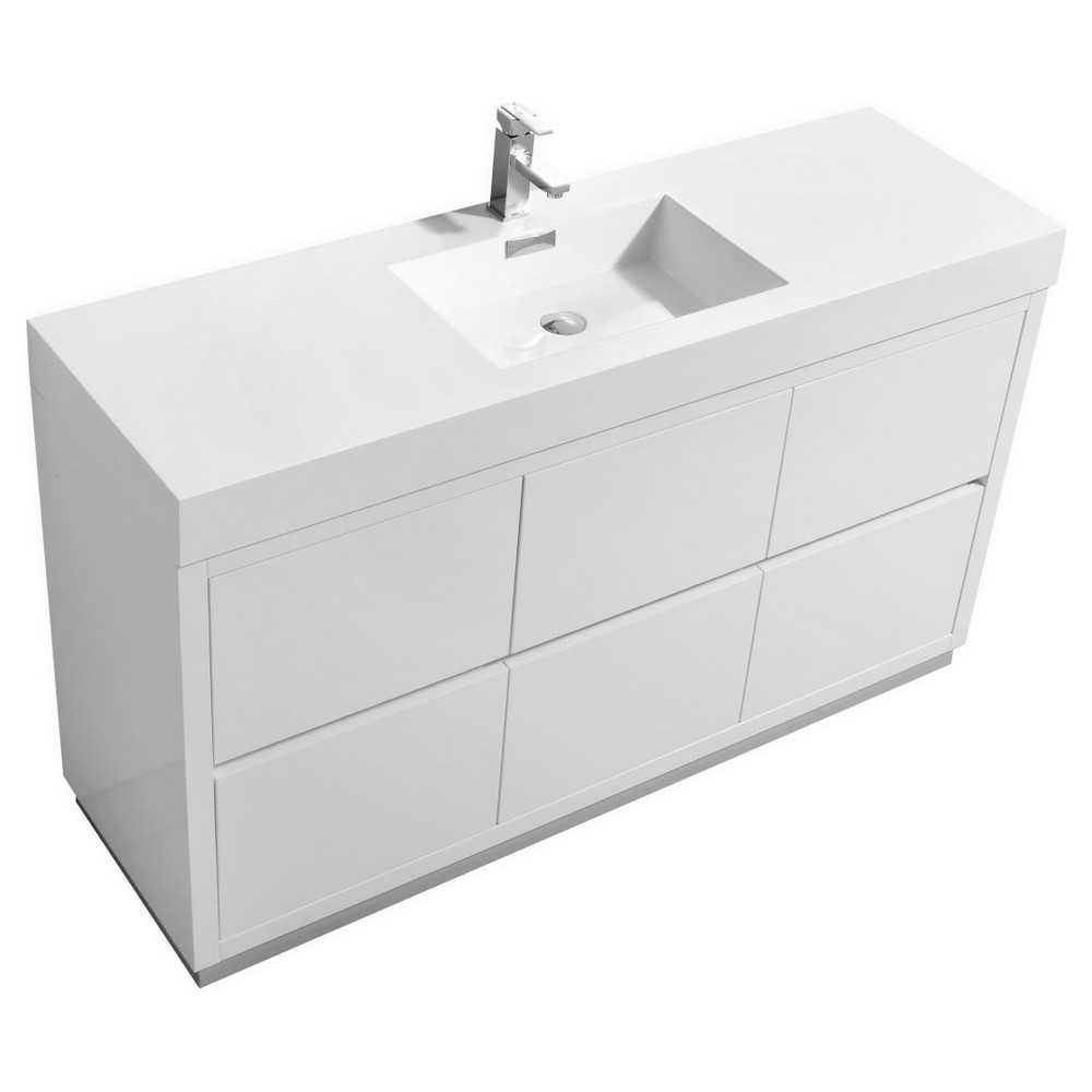 Bliss 60" Single Sink High Gloss White Free Standing Modern Bathroom Vanity